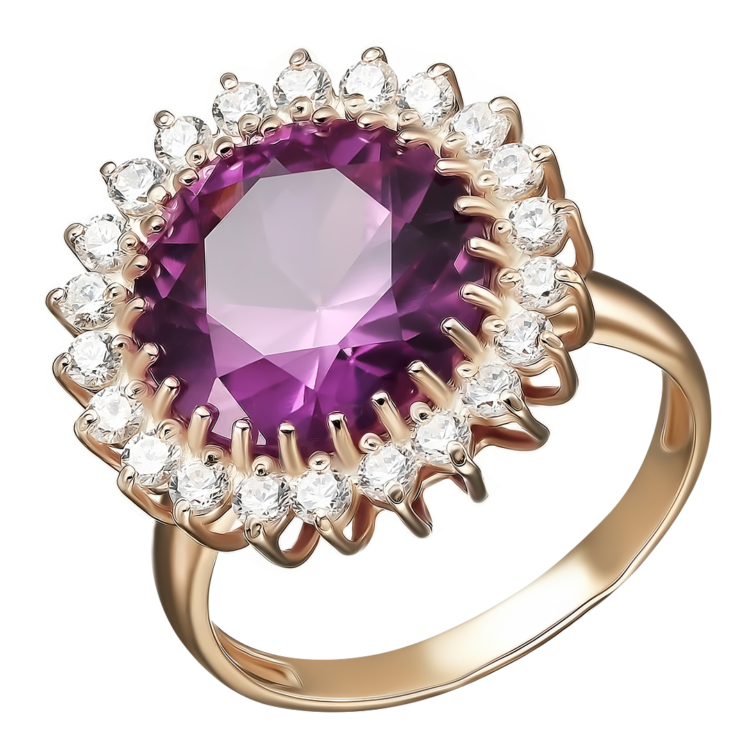 Серебряное кольцо 925 пробы; вставки 1 Александрит гт; 22 Фианит бесцв.;