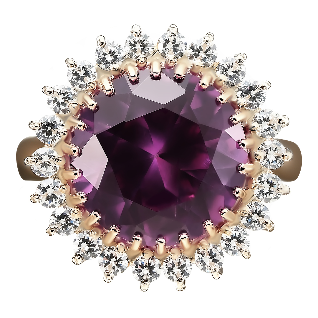 Серебряное кольцо 925 пробы; вставки 1 Александрит гт; 22 Фианит бесцв.;