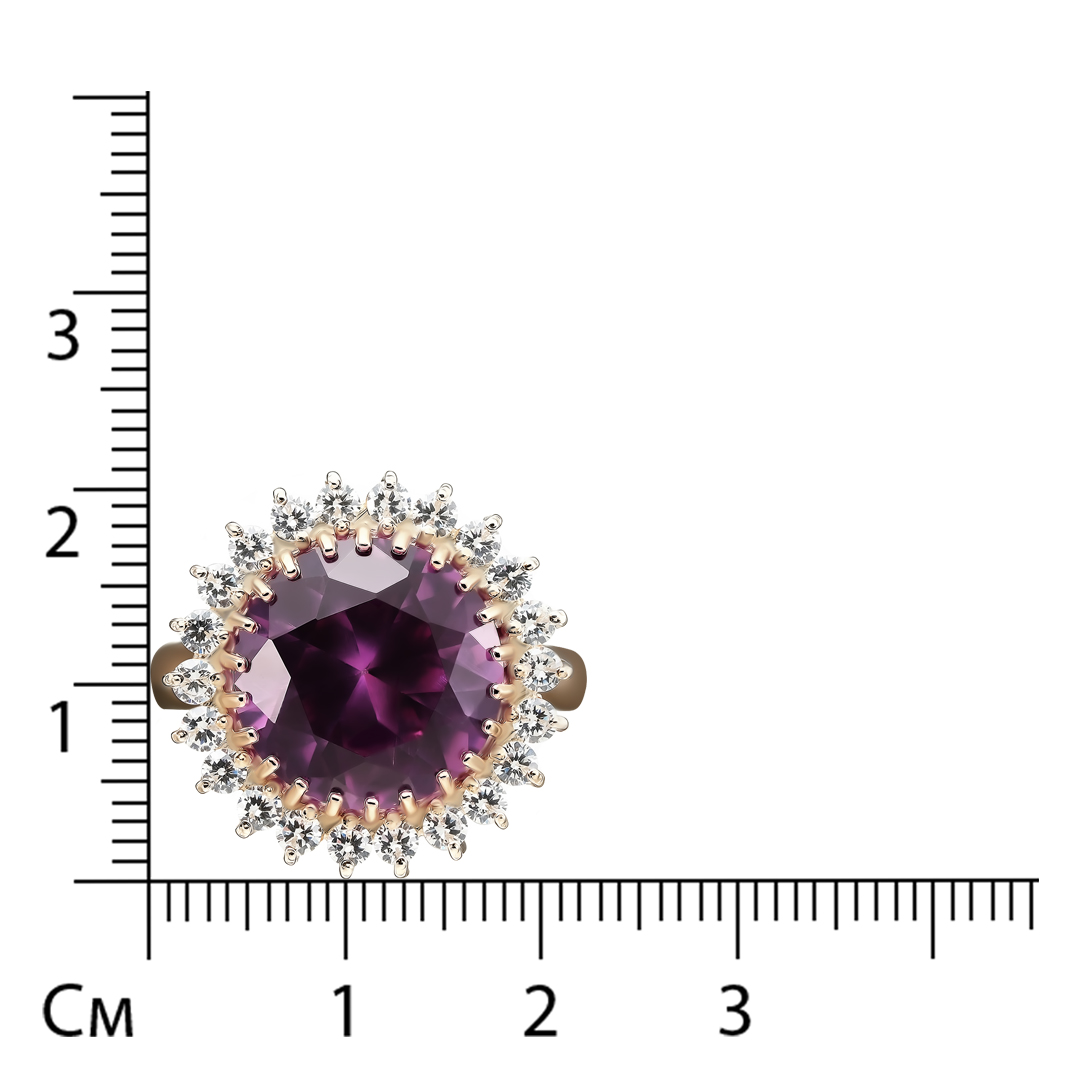 Серебряное кольцо 925 пробы; вставки 1 Александрит гт; 22 Фианит бесцв.;