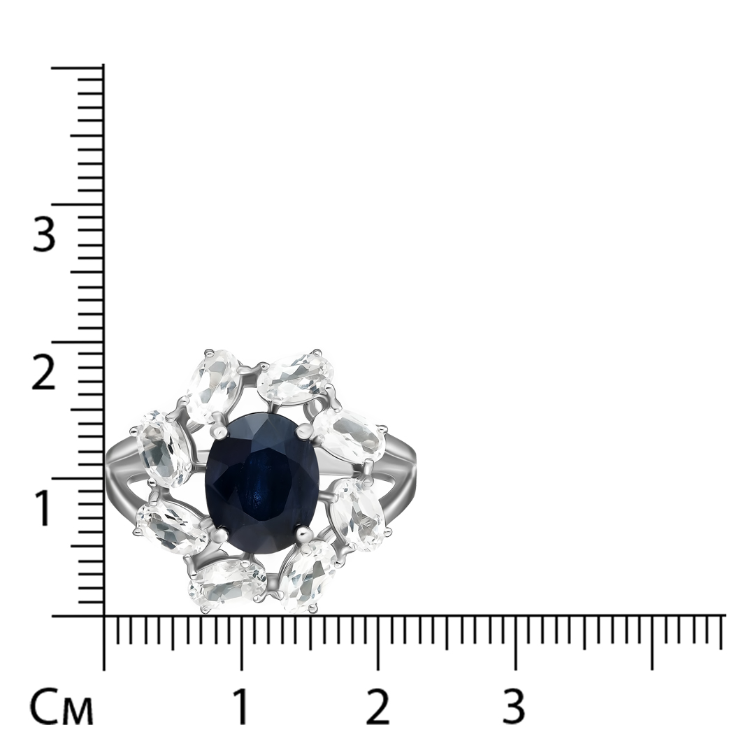 Серебряное кольцо 925 пробы; вставки 1 Сапфир 2,316 U/2; 8 Топаз белый;