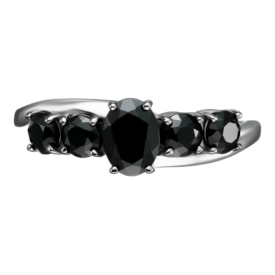 Серебряное кольцо 925 пробы; родий (бел, черн.); вставки 5 Турмалин черный;