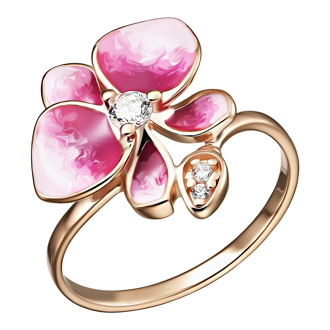 Серебряное кольцо 925 пробы; вставки 3 Фианит бесцв.; Эмаль цв.;