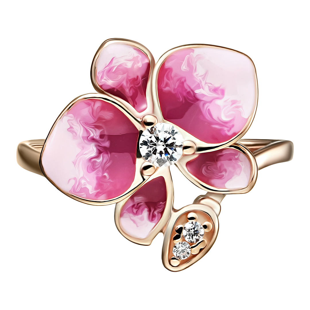 Серебряное кольцо 925 пробы; вставки 3 Фианит бесцв.; Эмаль цв.;