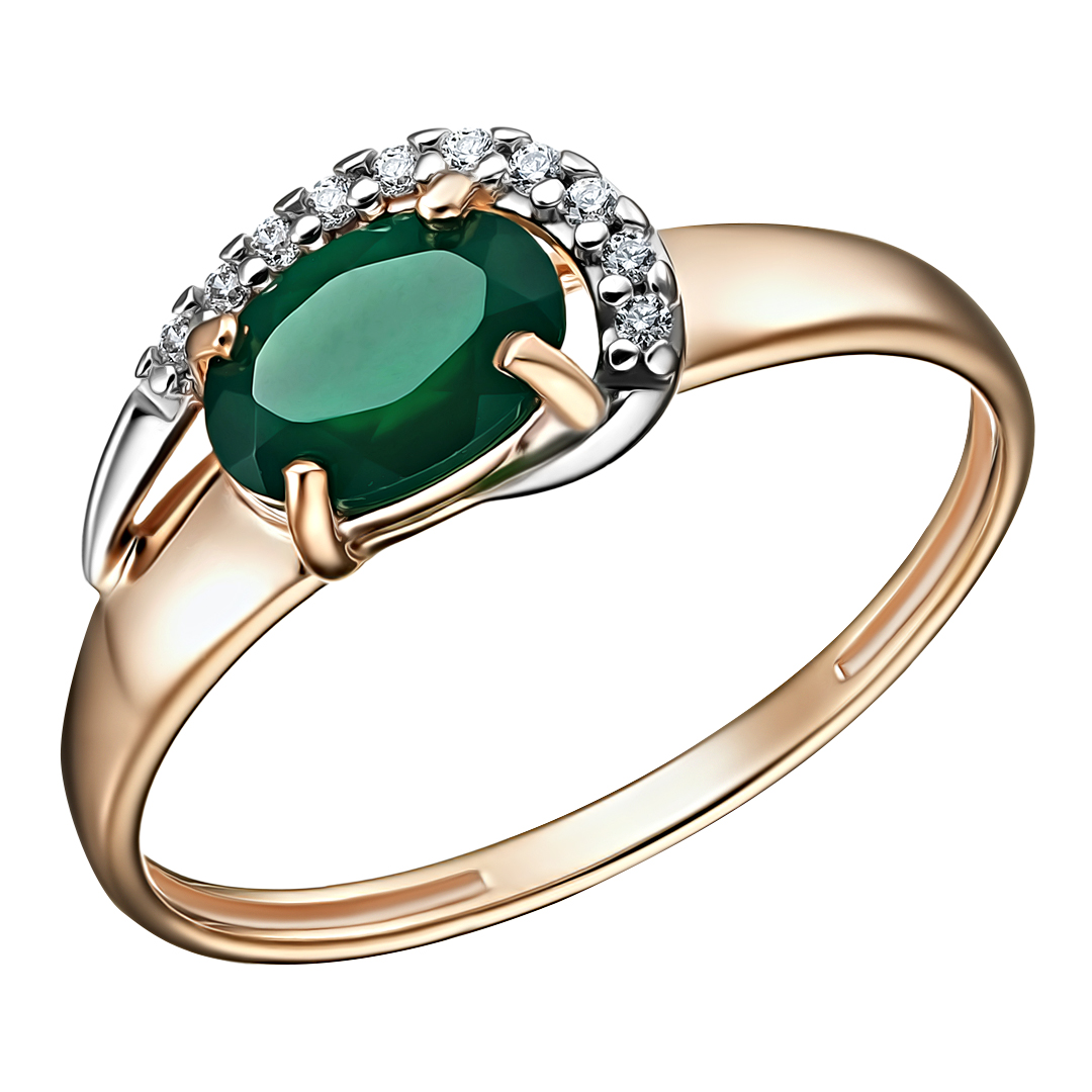 Серебряное кольцо 925 пробы; вставки 1 Агат; 10 Фианит бесцв.;