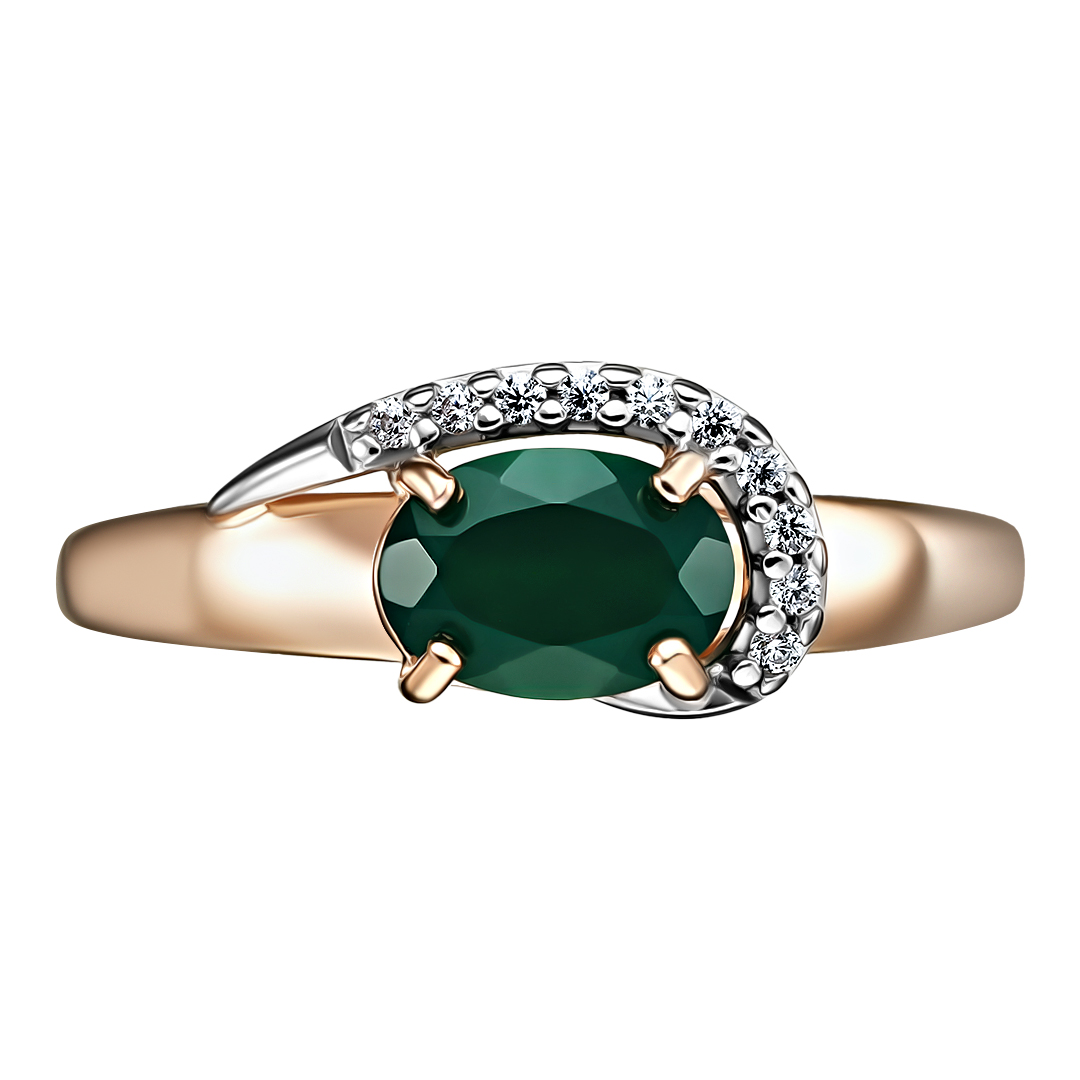 Серебряное кольцо 925 пробы; вставки 1 Агат; 10 Фианит бесцв.;