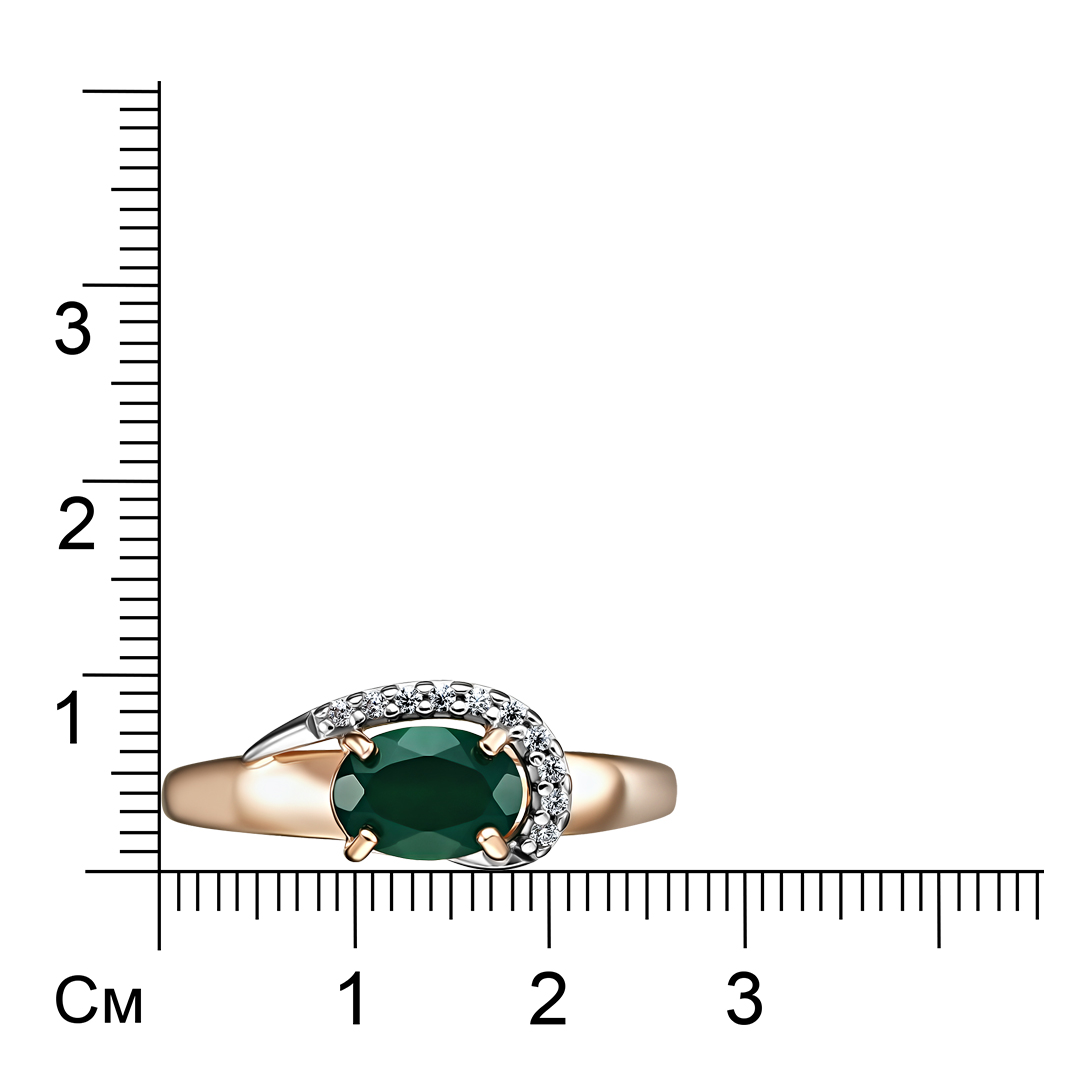 Серебряное кольцо 925 пробы; вставки 1 Агат; 10 Фианит бесцв.;
