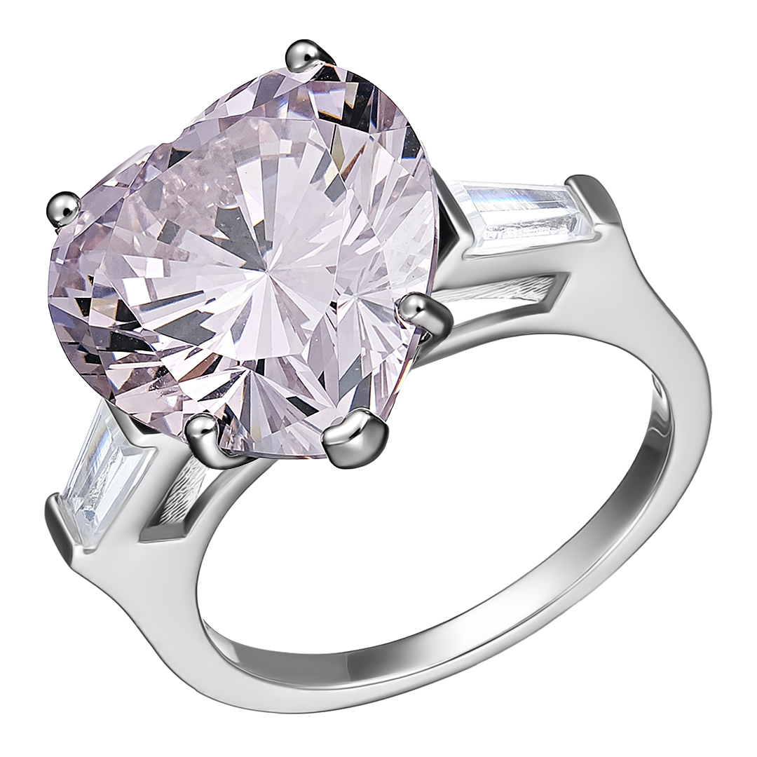 Серебряное кольцо 925 пробы; вставки 1 Куб.Цирконий розовый 15,85ct; 2 Куб.Цирконий бесцв. 0,65ct;