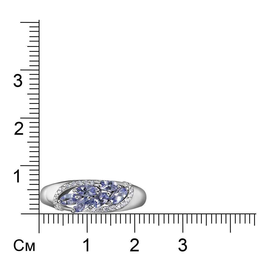 Серебряное кольцо 925 пробы; вставки 6 Танзанит; 22 Фианит бесцв.;