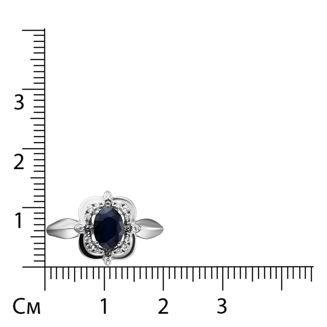 Серебряное кольцо 925 пробы; вставки 1 Сапфир U/2 1,055; 16 Фианит бесцв.;