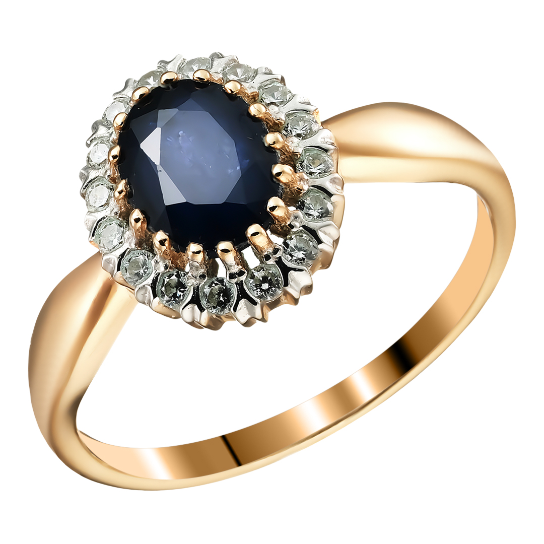 Серебряное кольцо 925 пробы; вставки 1 Сапфир U/2 1,549; 16 Фианит бесцв.;