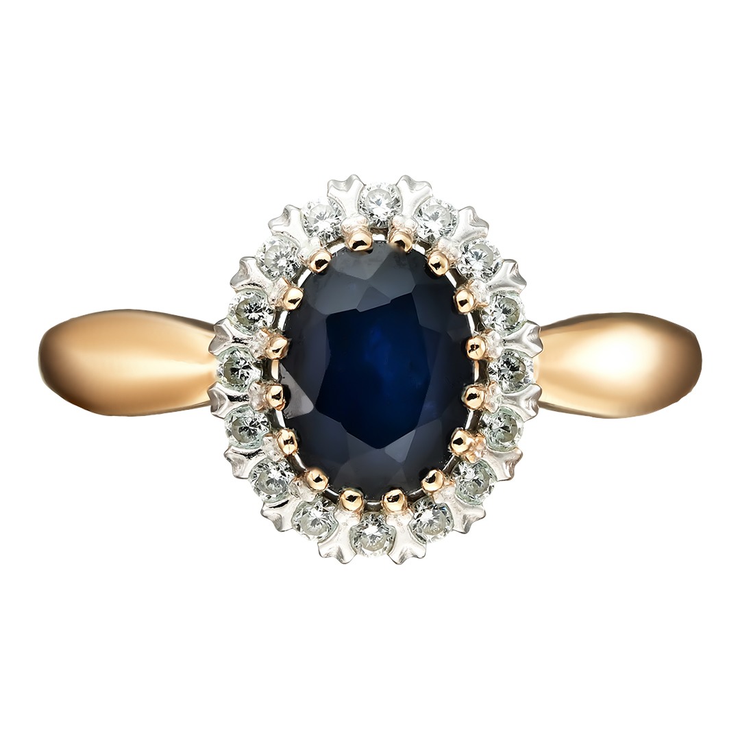 Серебряное кольцо 925 пробы; вставки 1 Сапфир U/2 1,549; 16 Фианит бесцв.;