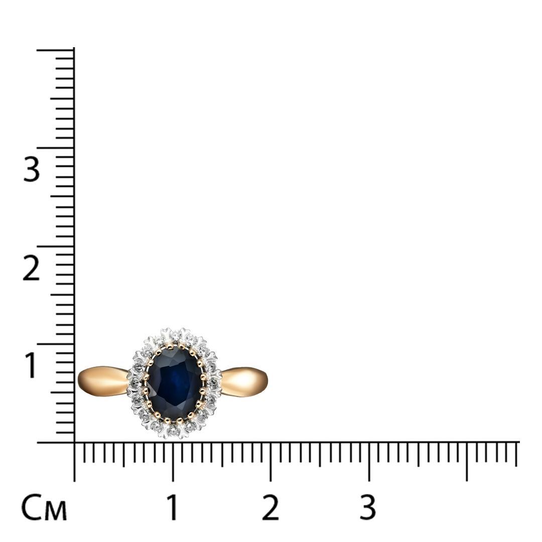 Серебряное кольцо 925 пробы; вставки 1 Сапфир U/2 1,549; 16 Фианит бесцв.;