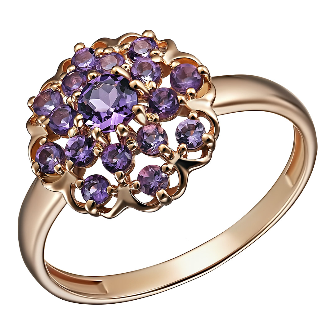 Серебряное кольцо 925 пробы; вставки 17 Аметист;
