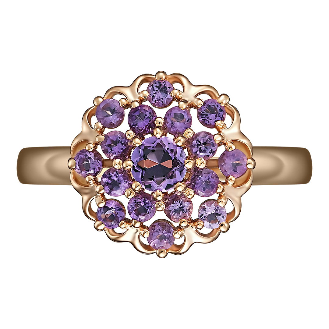 Серебряное кольцо 925 пробы; вставки 17 Аметист;