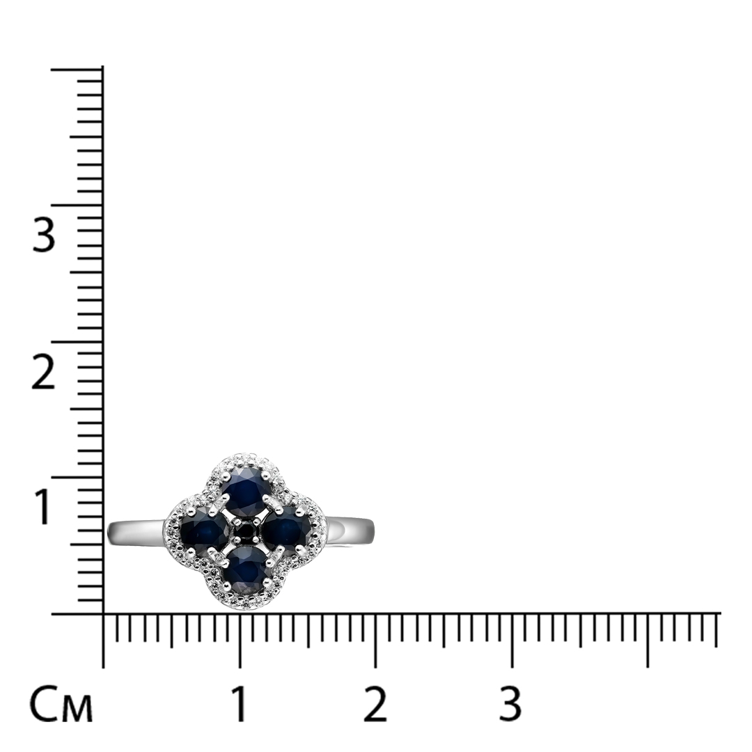Серебряное кольцо 925 пробы; вставки 1 Сапфир 4/3 0,046; 4 Сапфир U/2 1,306; 36 Фианит бесцв.;
