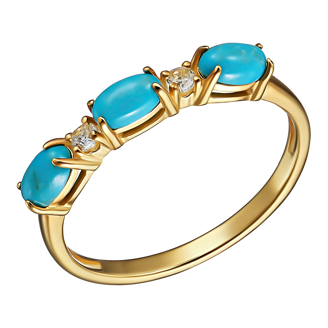 Серебряное кольцо 925 пробы; вставки 2 Топаз белый; 3 Бирюза;