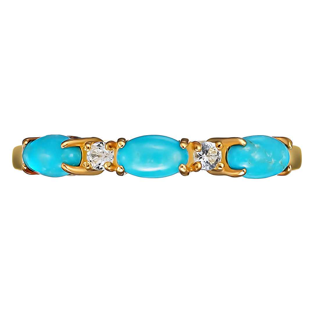 Серебряное кольцо 925 пробы; вставки 2 Топаз белый; 3 Бирюза;