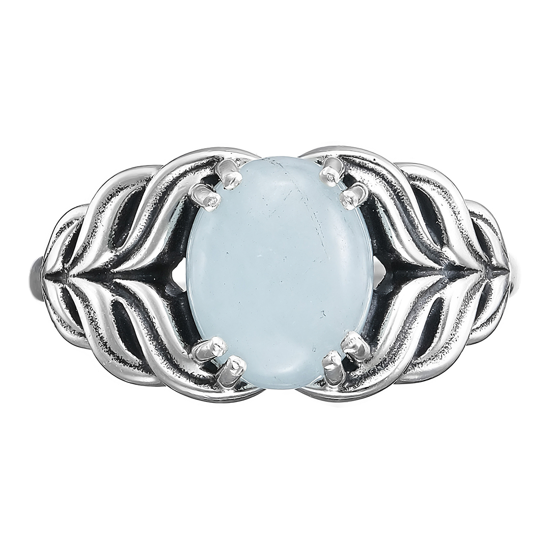 Серебряное кольцо 925 пробы; оксидирование; вставки 1 Аквамарин;
