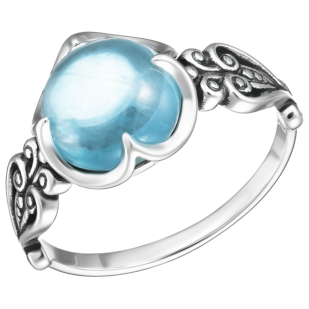 Серебряное кольцо 925 пробы; оксидирование; вставки 1 Аквамарин;