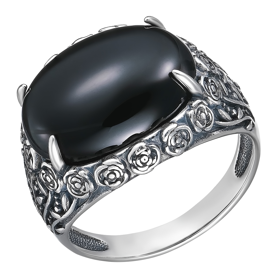 Серебряное кольцо 925 пробы; оксидирование; вставки 1 Агат нат.;
