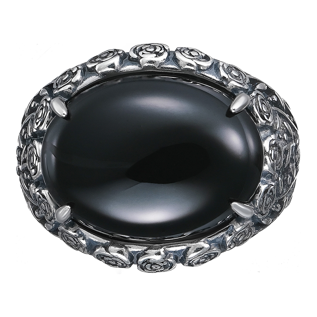 Серебряное кольцо 925 пробы; оксидирование; вставки 1 Агат нат.;