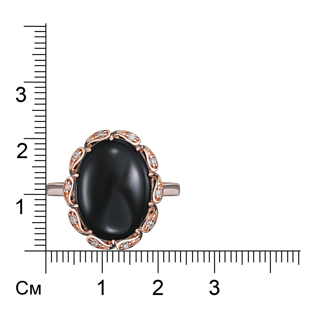 Серебряное кольцо 925 пробы; вставки 1 Агат нат. черн.; 10 Фианит бесцв.;
