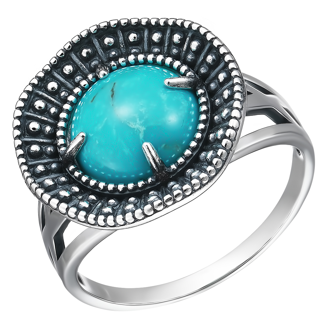 Серебряное кольцо 925 пробы; оксидирование; вставки 1 Бирюза Тибет;