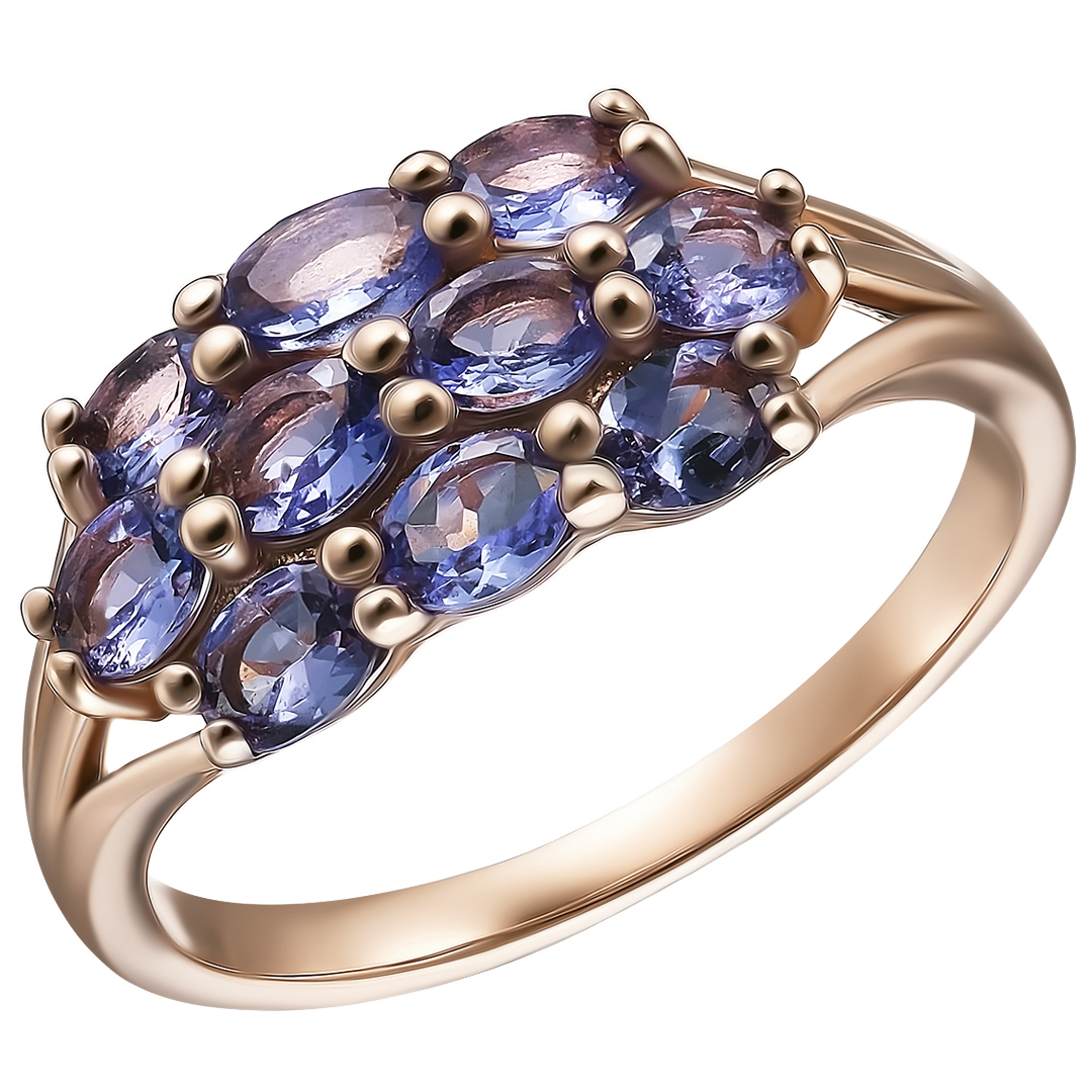 Серебряное кольцо 925 пробы; вставки 10 Танзанит 1,5ct;