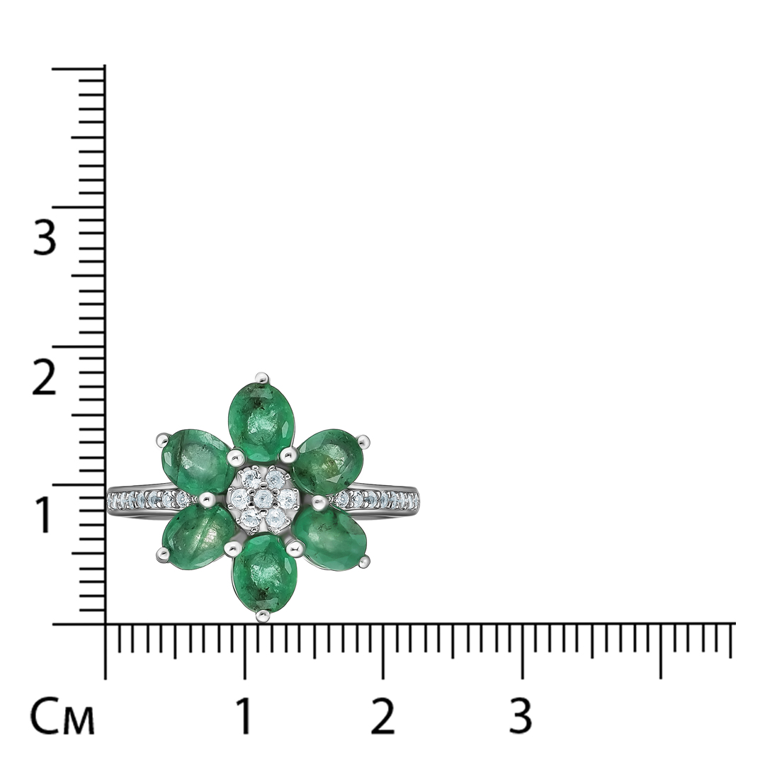 Серебряное кольцо 925 пробы; вставки 6 Изумруд (О) 4/Г3 1,85ct; 23 Топаз бел. 0,17ct;