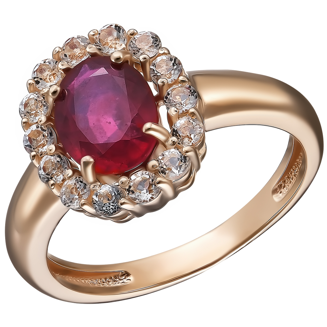 Серебряное кольцо 925 пробы; вставки 1 Рубин 1,691 F/2; 14 Топаз белый;