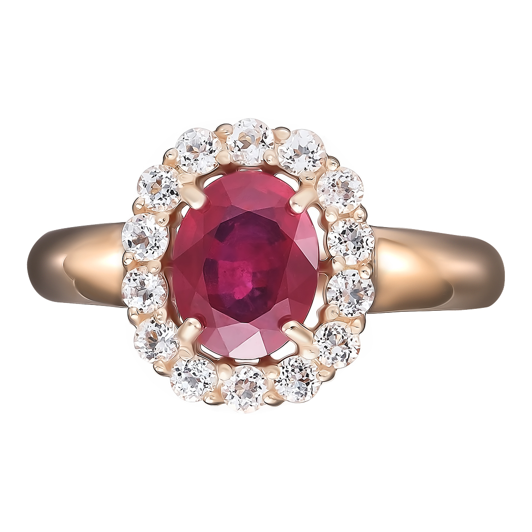 Серебряное кольцо 925 пробы; вставки 1 Рубин 1,691 F/2; 14 Топаз белый;