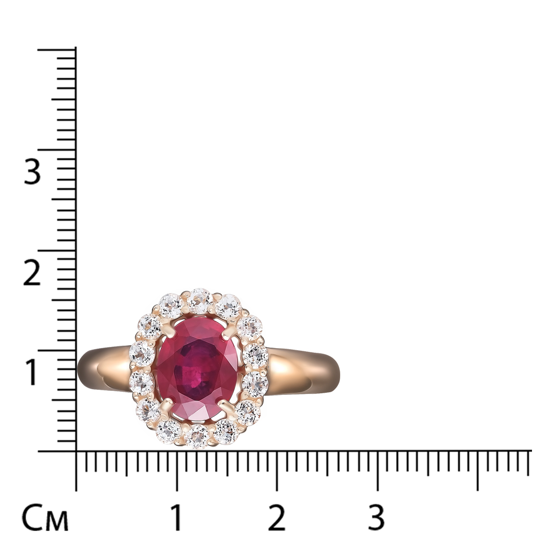 Серебряное кольцо 925 пробы; вставки 1 Рубин 1,691 F/2; 14 Топаз белый;
