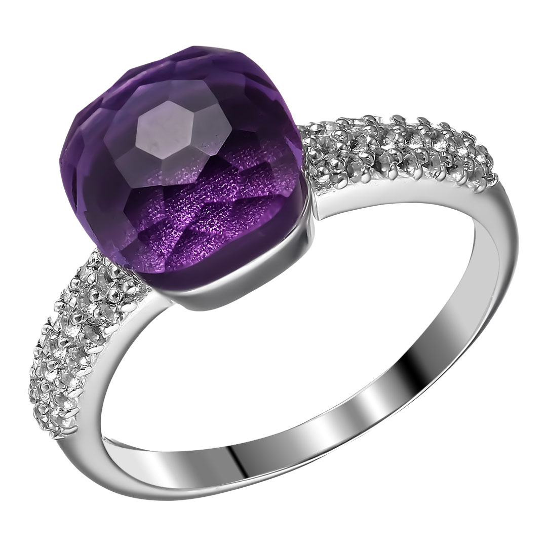 Серебряное кольцо 925 пробы; вставки 1 Аметист; 38 Топаз белый;