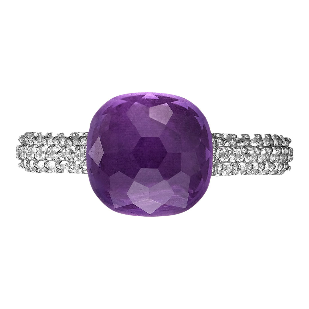 Серебряное кольцо 925 пробы; вставки 1 Аметист; 38 Топаз белый;