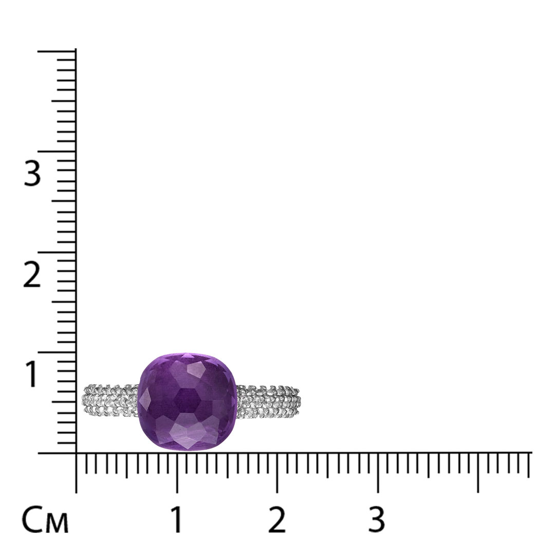 Серебряное кольцо 925 пробы; вставки 1 Аметист; 38 Топаз белый;
