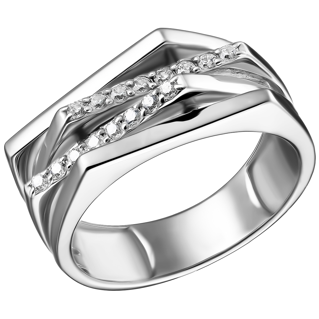 Серебряное кольцо 925 пробы; вставки 16 Фианит бесцв.;