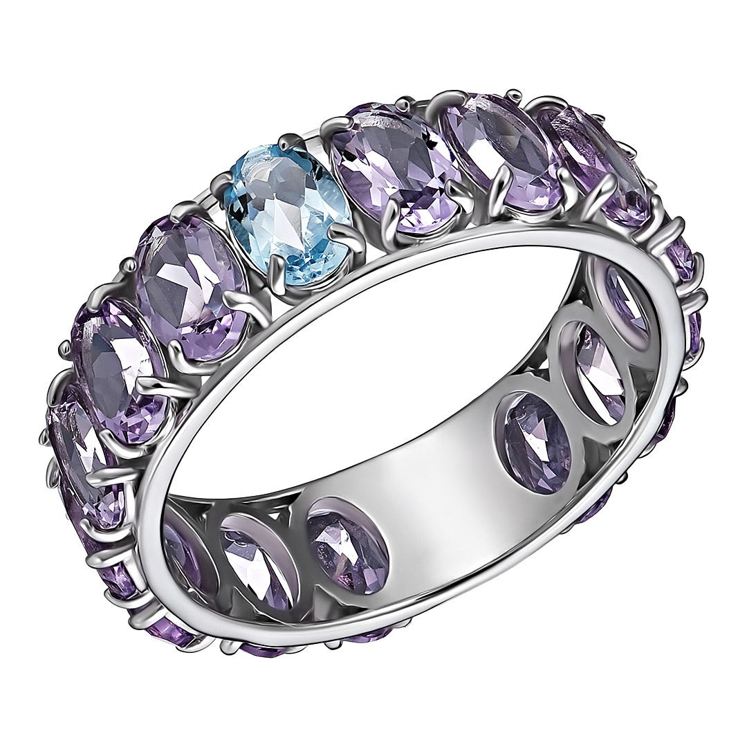 Серебряное кольцо 925 пробы; вставки 1 Топаз; 13 Аметист;