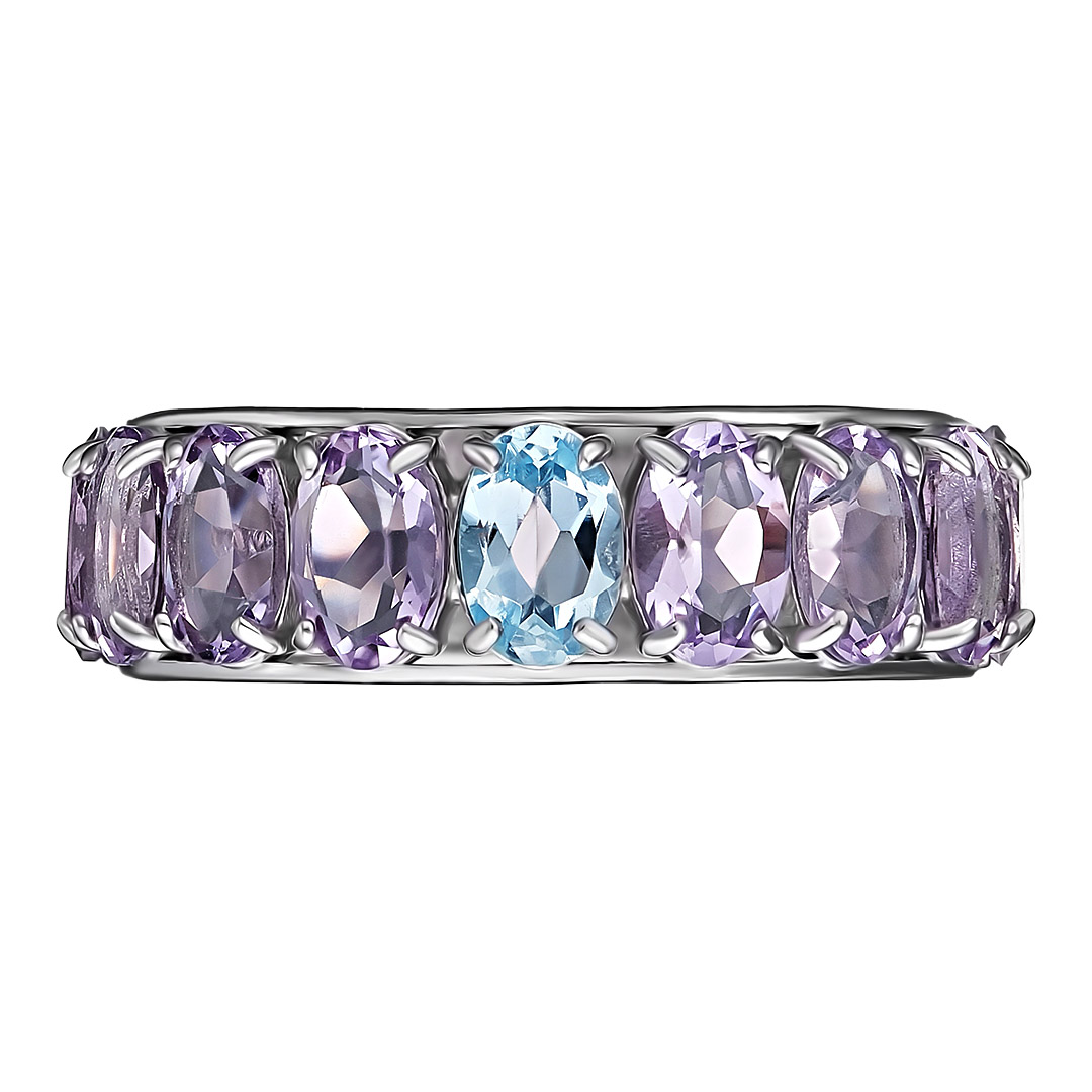 Серебряное кольцо 925 пробы; вставки 1 Топаз; 13 Аметист;