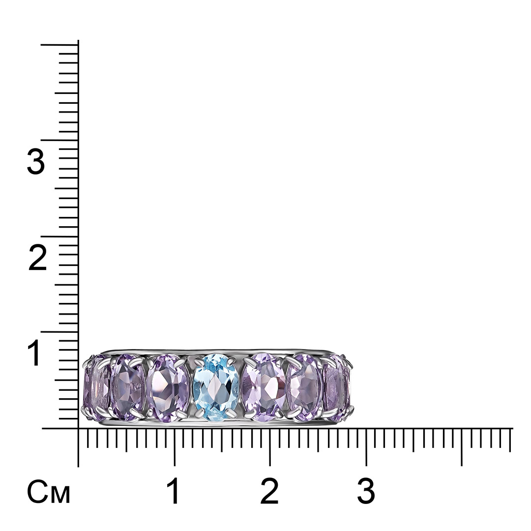 Серебряное кольцо 925 пробы; вставки 1 Топаз; 13 Аметист;
