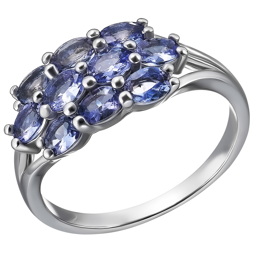 Серебряное кольцо 925 пробы; вставки 10 Танзанит 1,48 ct;