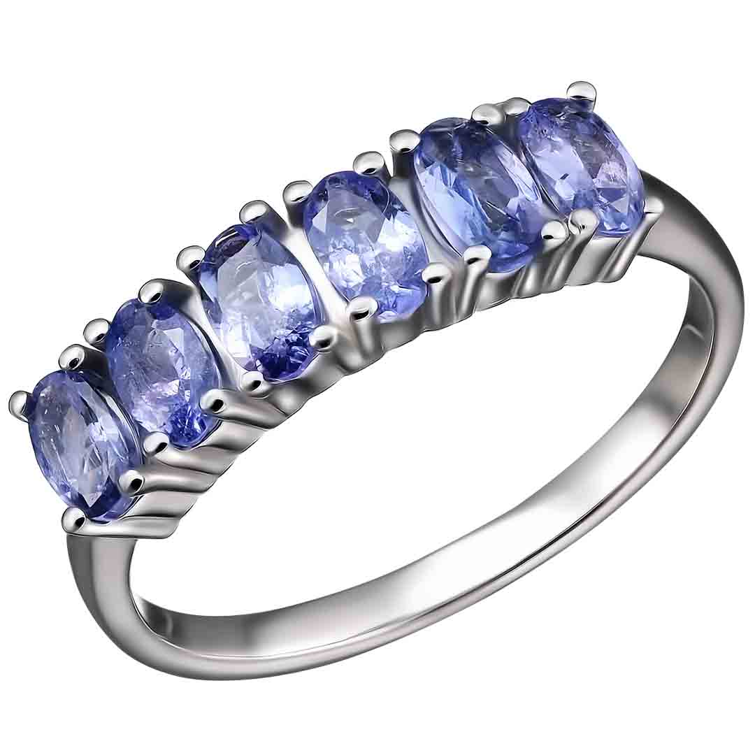 Серебряное кольцо 925 пробы; вставки 6 Танзанит 1,49 ct;