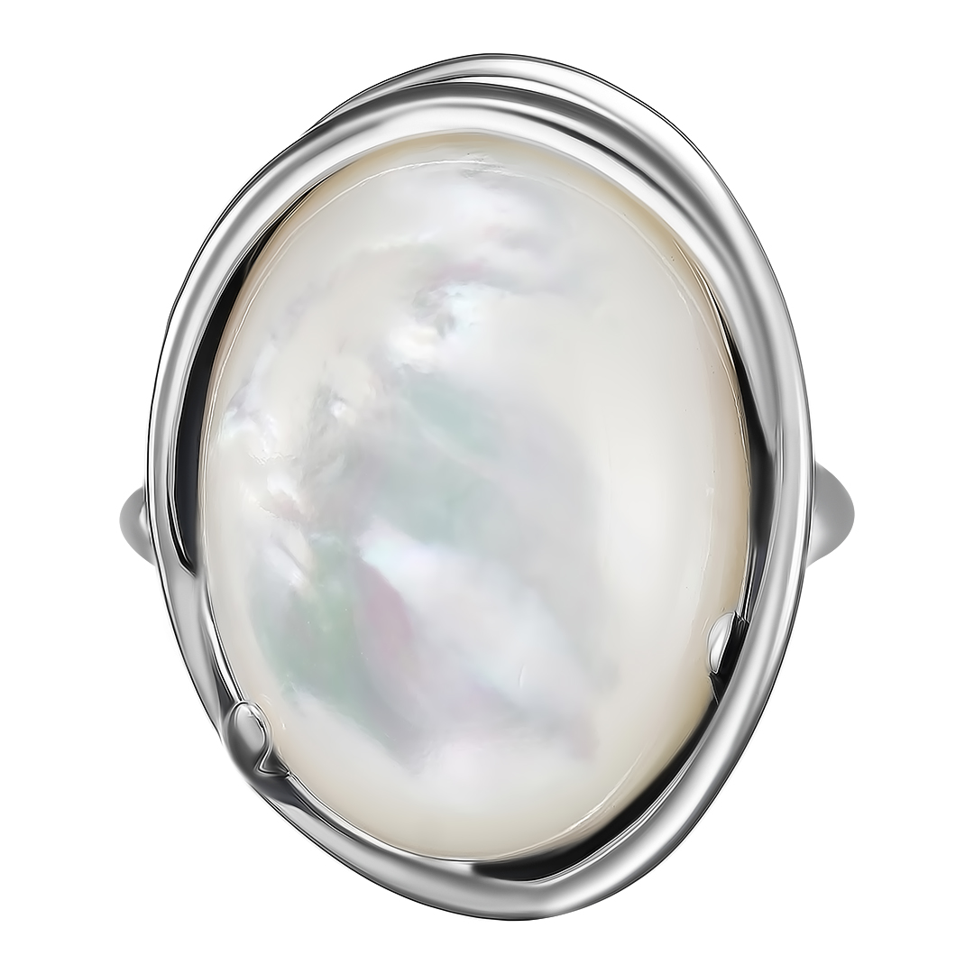 Серебряное кольцо 925 пробы; оксидирование; вставки 1 Перламутр белый;