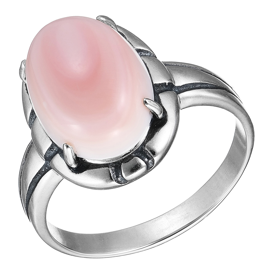 Серебряное кольцо 925 пробы; оксидирование; вставки 1 Коралл;