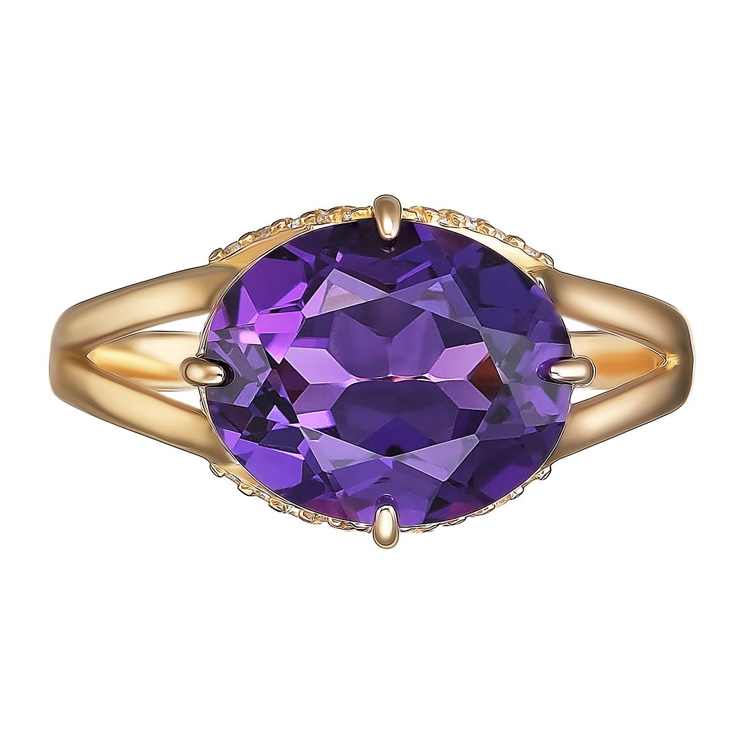 Серебряное кольцо 925 пробы; вставки 1 Аметист; 40 Фианит бесцв.;