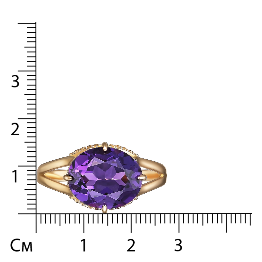 Серебряное кольцо 925 пробы; вставки 1 Аметист; 40 Фианит бесцв.;