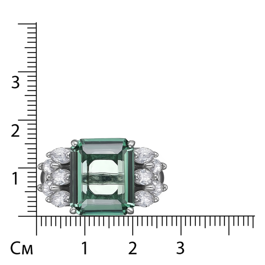 Серебряное кольцо 925 пробы; вставки 1 Празиолит; 10 Фианит бесцв.;