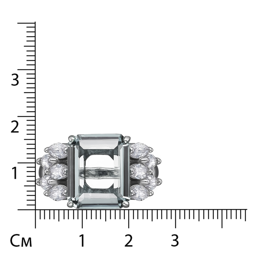 Серебряное кольцо 925 пробы; вставки 1 Горный Хрусталь; 10 Фианит бесцв.;