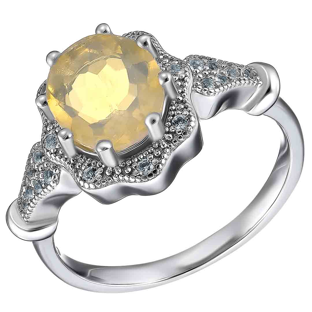 Серебряное кольцо 925 пробы; вставки 1 Опал 1,45ct; Россыпь Топаз бел. 0,14ct;