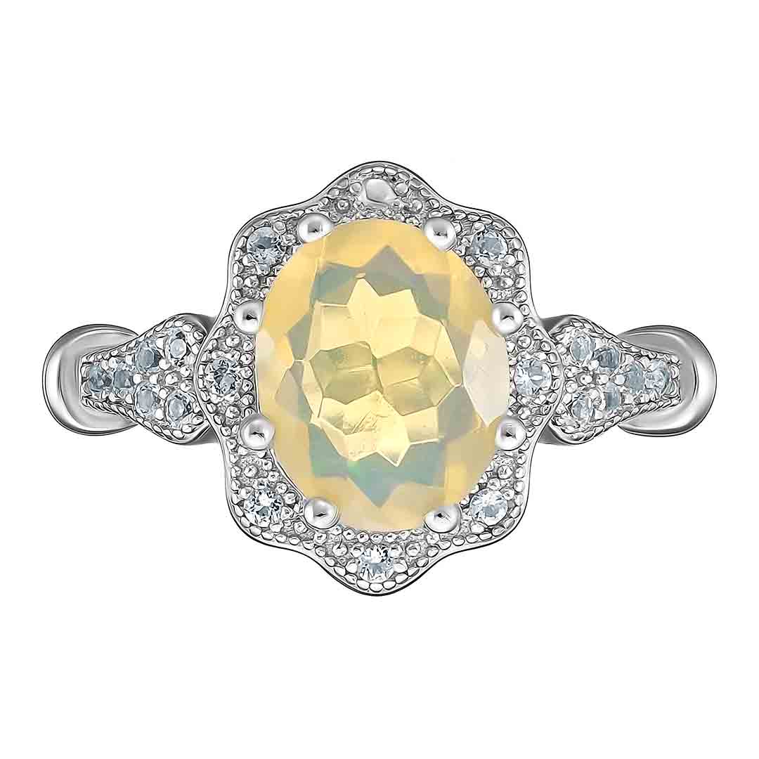 Серебряное кольцо 925 пробы; вставки 1 Опал 1,45ct; Россыпь Топаз бел. 0,14ct;