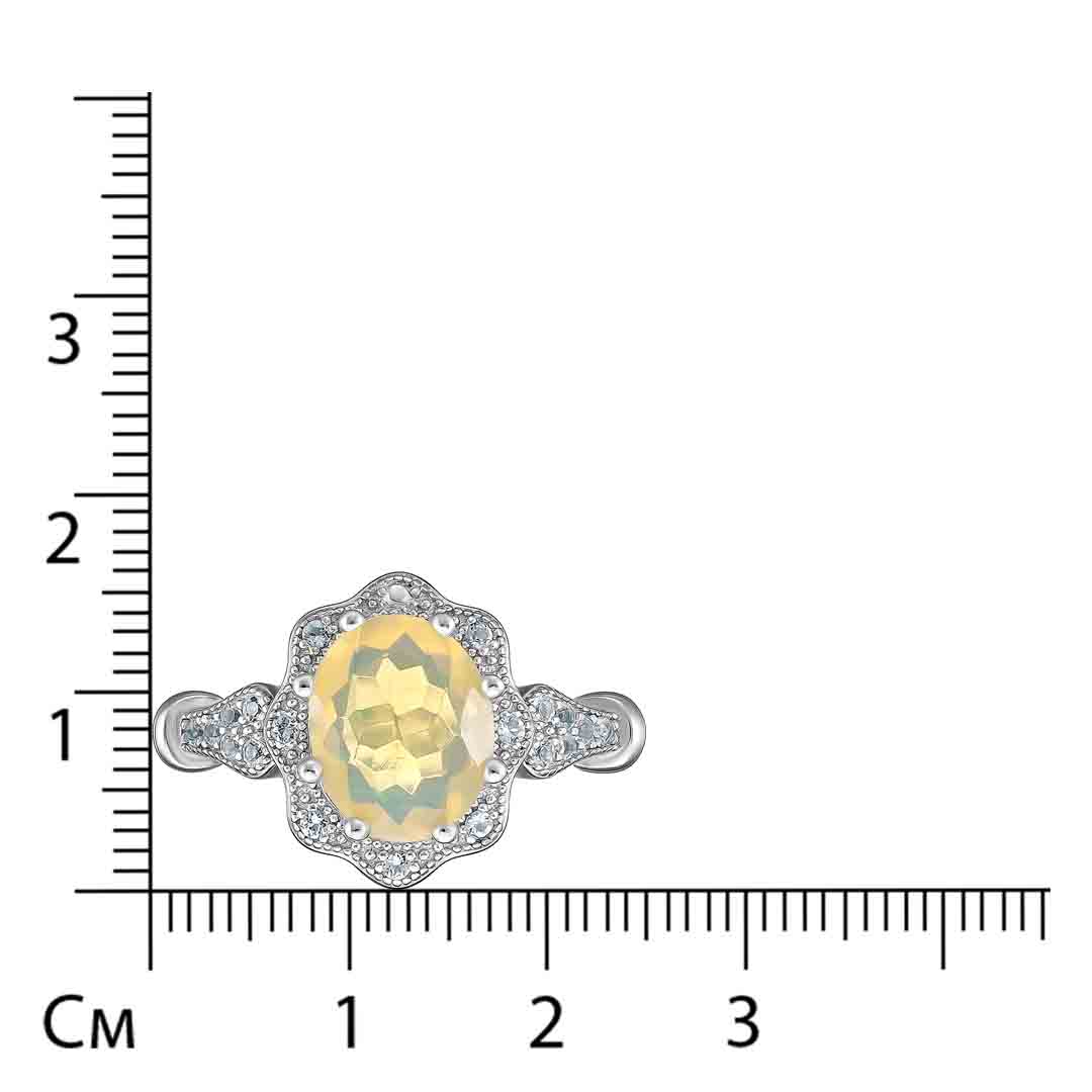 Серебряное кольцо 925 пробы; вставки 1 Опал 1,45ct; Россыпь Топаз бел. 0,14ct;